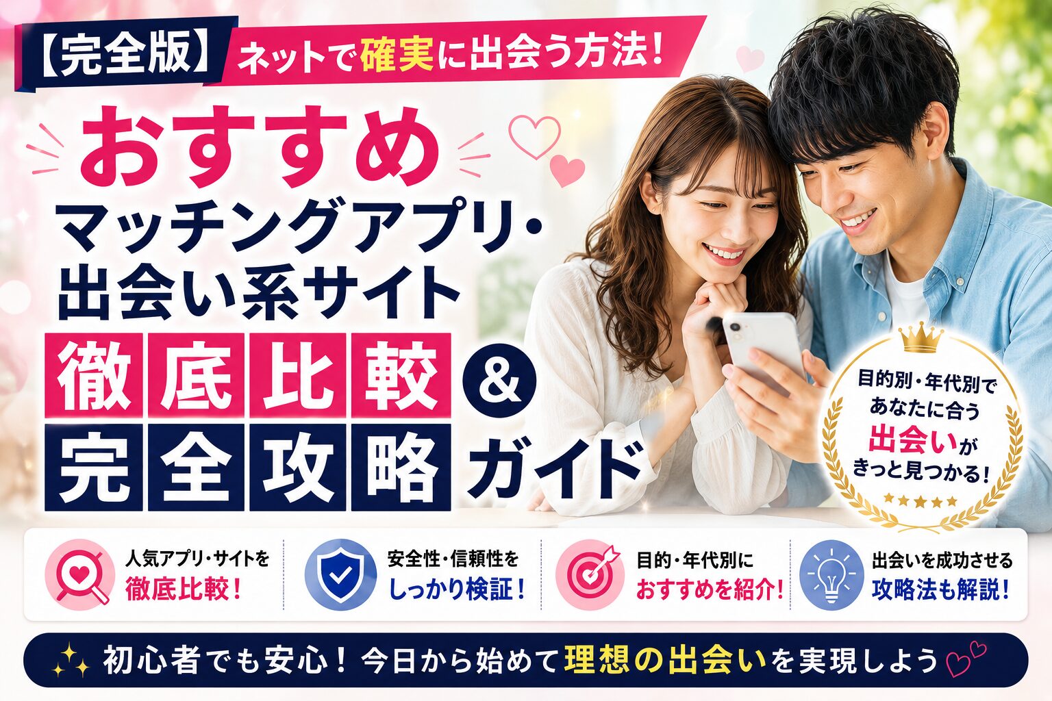 【完全版】ネットで確実に出会う方法！おすすめマッチングアプリ・出会い系サイト徹底比較＆完全攻略ガイド
