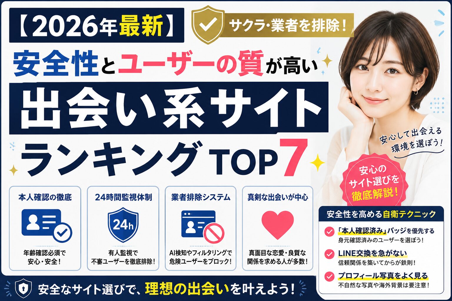 【2026年最新】サクラ・業者を排除!安全性とユーザーの質が高い出会い系サイトランキング