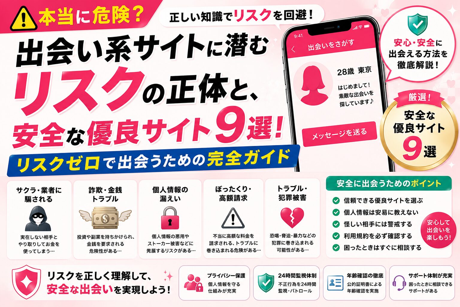 【本当に危険?】出会い系サイトに潜むリスクの正体と、安全な優良サイト9選!リスクゼロで出会うための完全ガイド