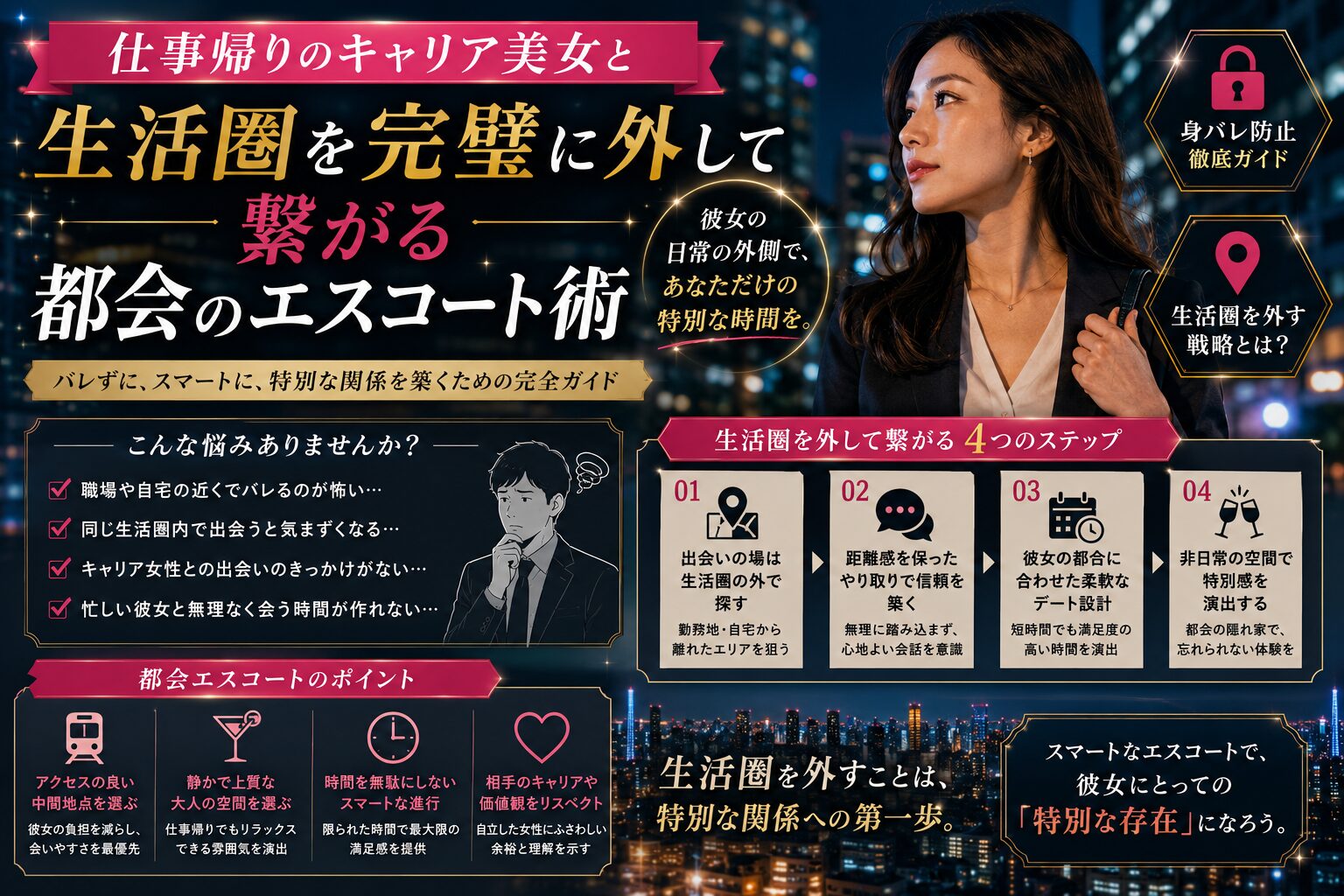 仕事帰りのキャリア美女と生活圏を完璧に外して繋がる都会のエスコート術