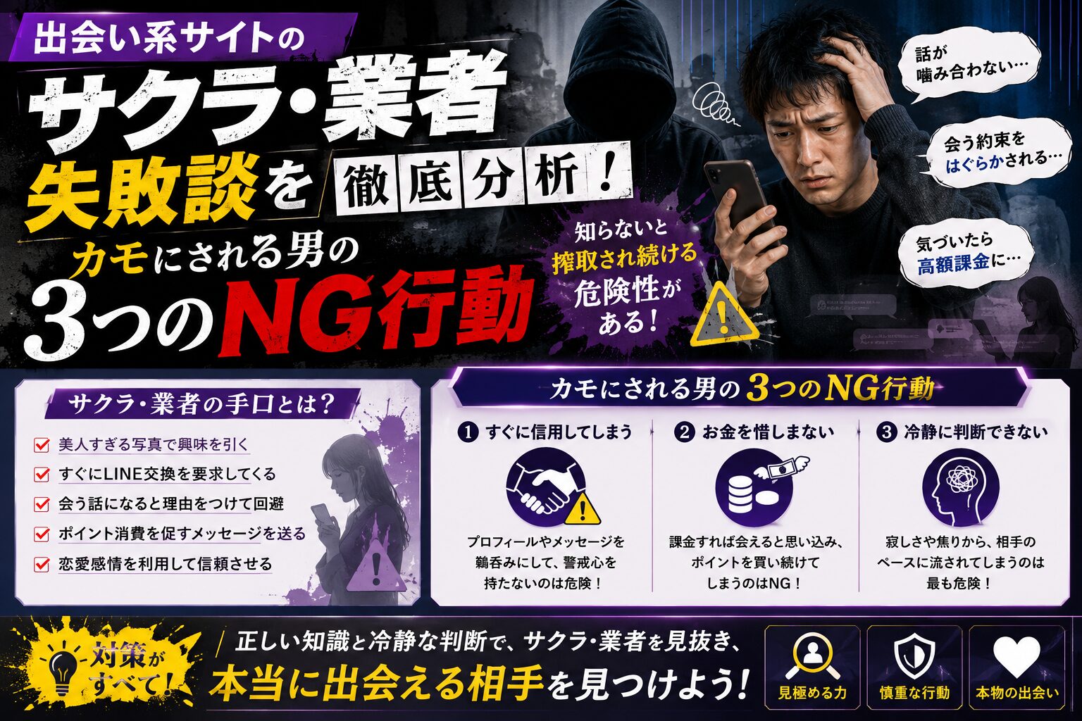 出会い系サイトのサクラ・業者失敗談を徹底分析!カモにされる男の3つのNG行動