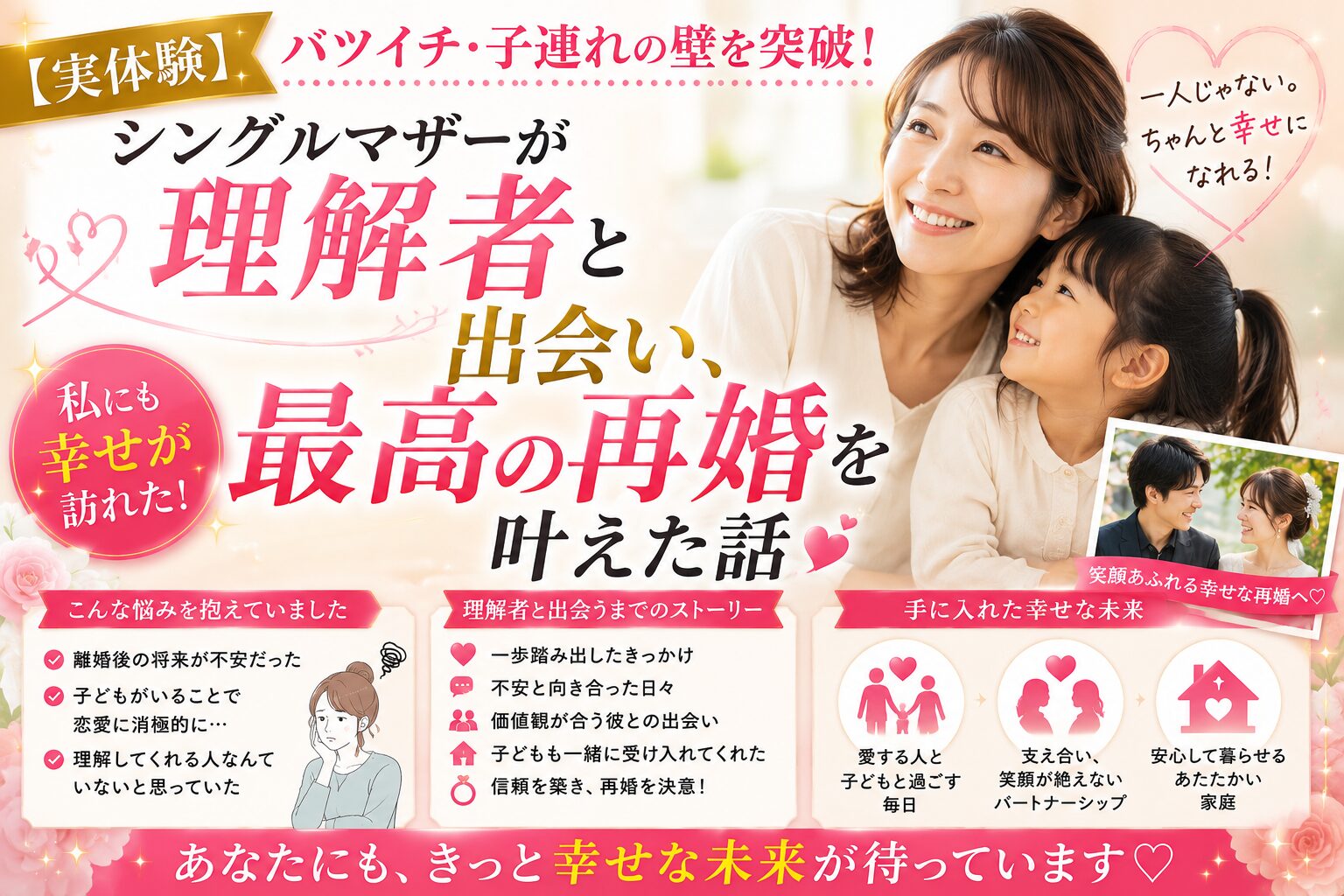 【実体験】バツイチ・子連れの壁を突破！シングルマザーが理解者と出会い、最高の再婚を叶えた話