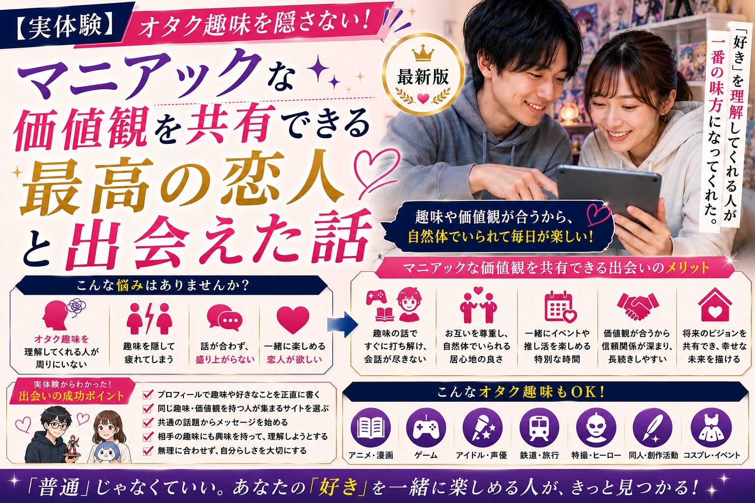 【実体験】オタク趣味を隠さない!マニアックな価値観を共有できる最高の恋人と出会えた話