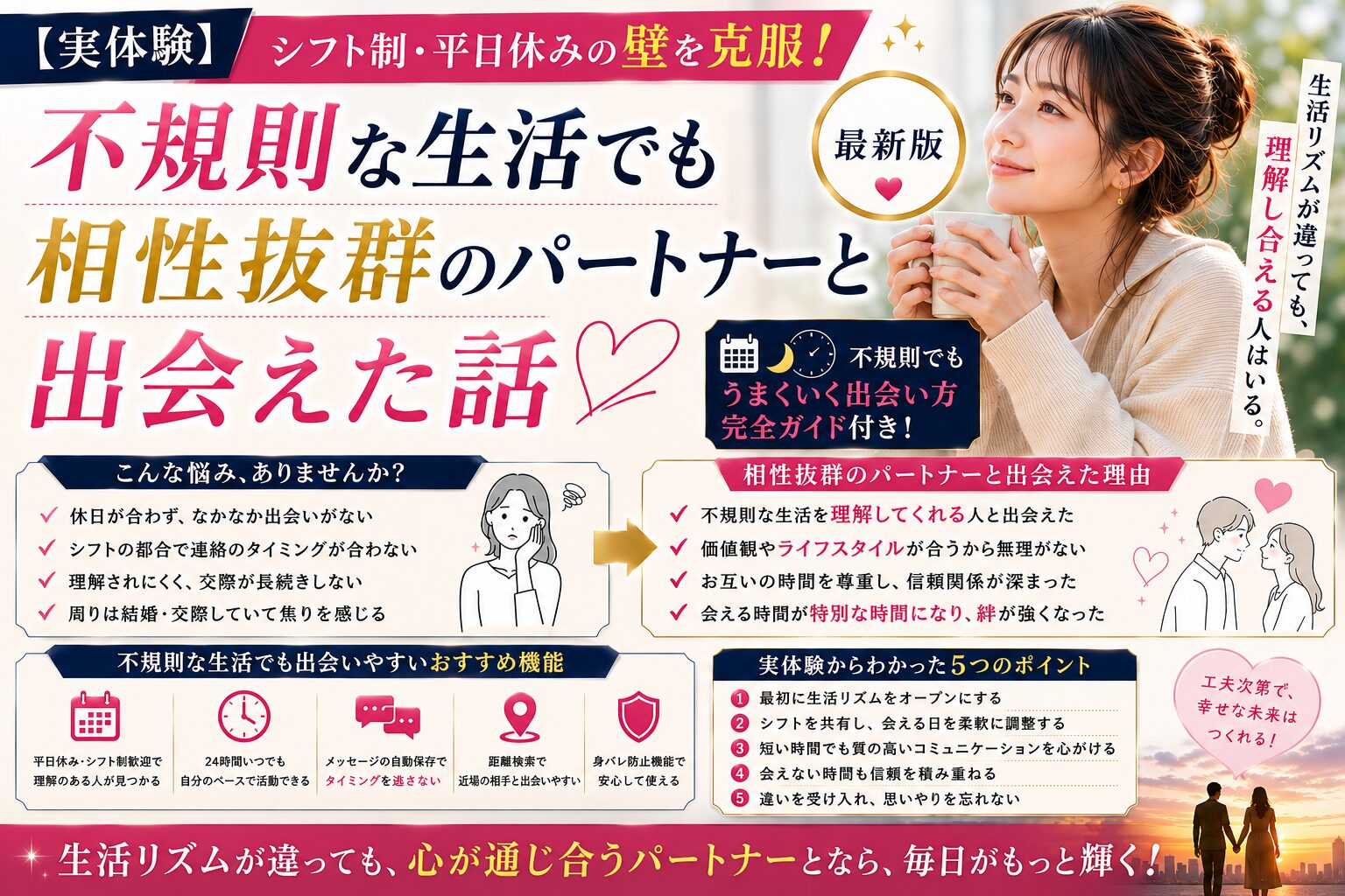【実体験】シフト制・平日休みの壁を克服！不規則な生活でも相性抜群のパートナーと出会えた話