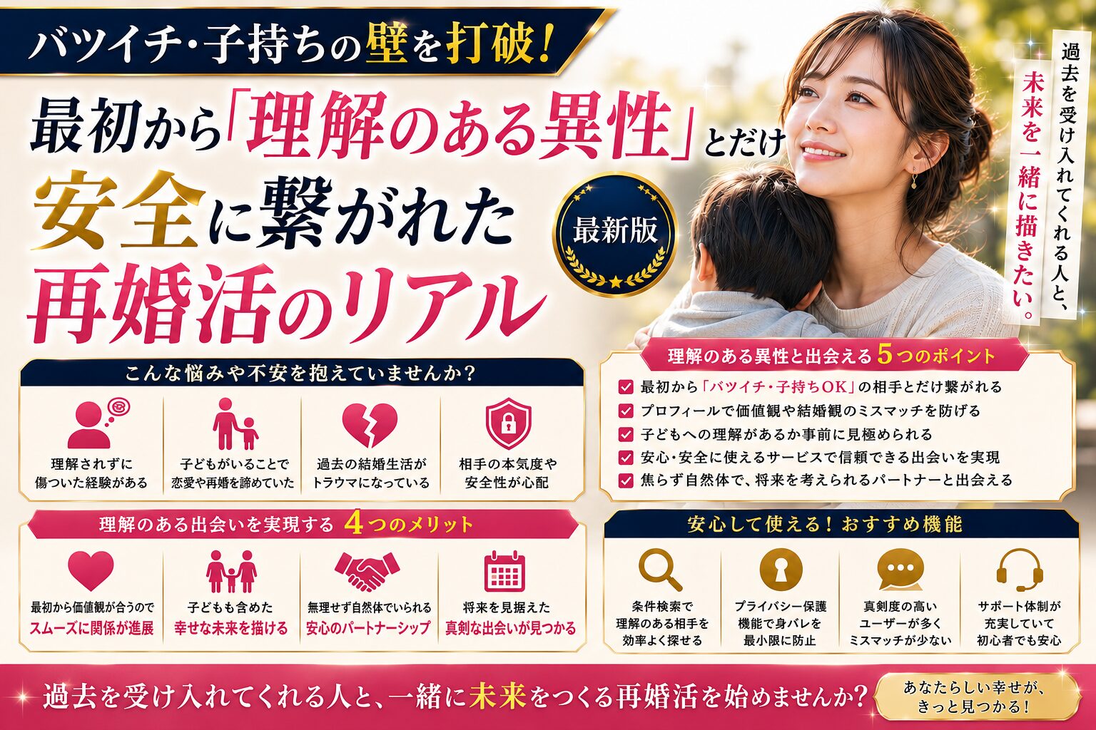 バツイチ・子持ちの壁を打破！最初から「理解のある異性」とだけ安全に繋がれた再婚活のリアル