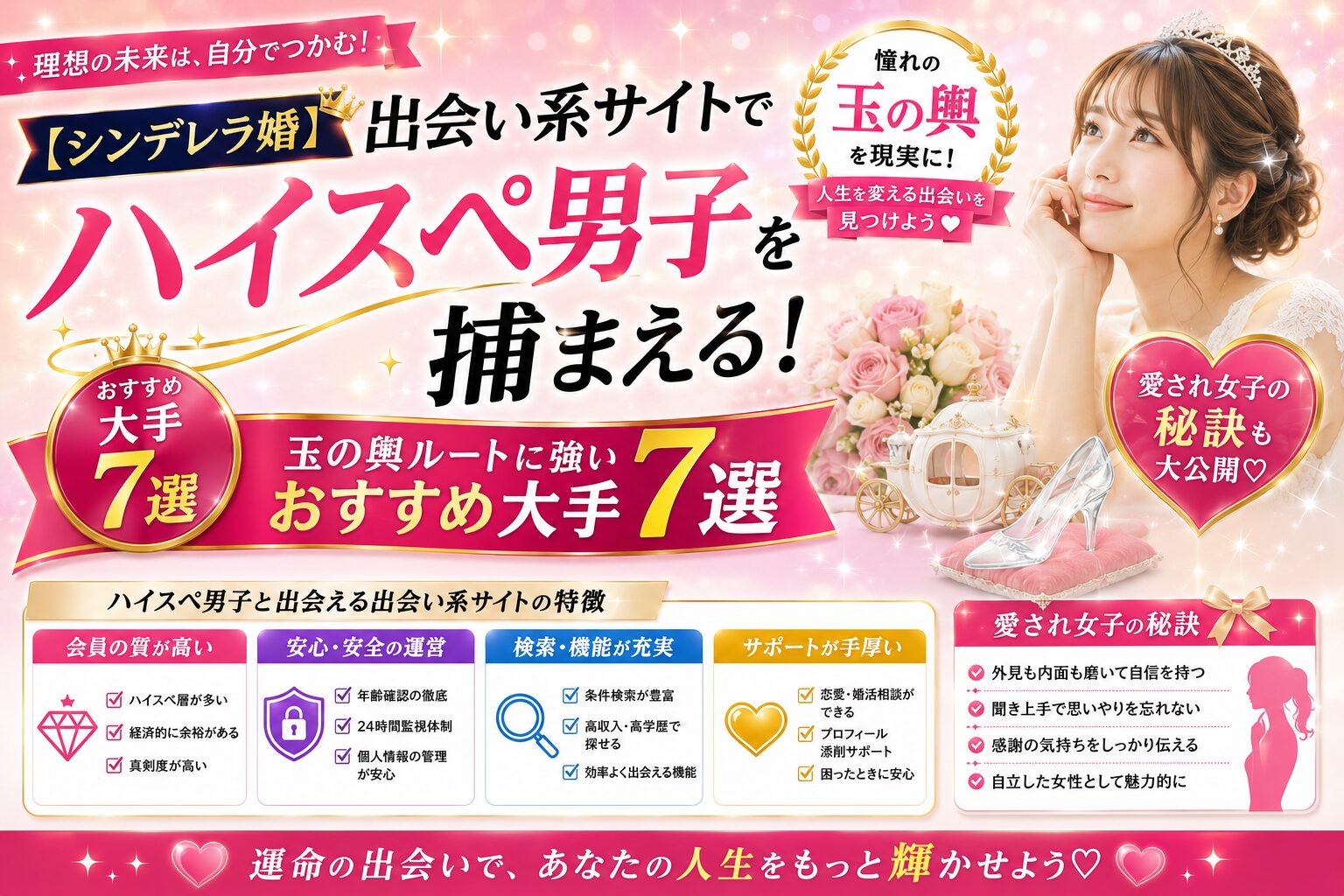 【シンデレラ婚】出会い系サイトでハイスペ男子を捕まえる！玉の輿ルートおすすめ大手7選と愛され女子の秘訣