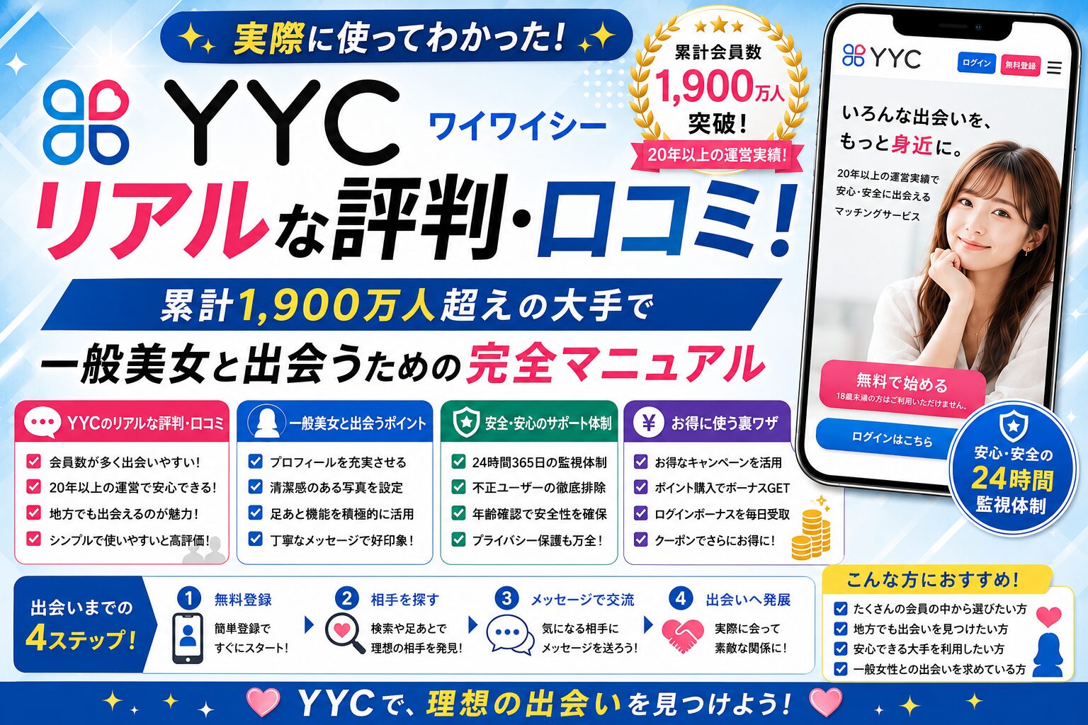 【2026年最新】YYC（ワイワイシー）のリアルな評判・口コミ！累計1,900万人超えの大手で一般美女と出会うための完全マニュアル